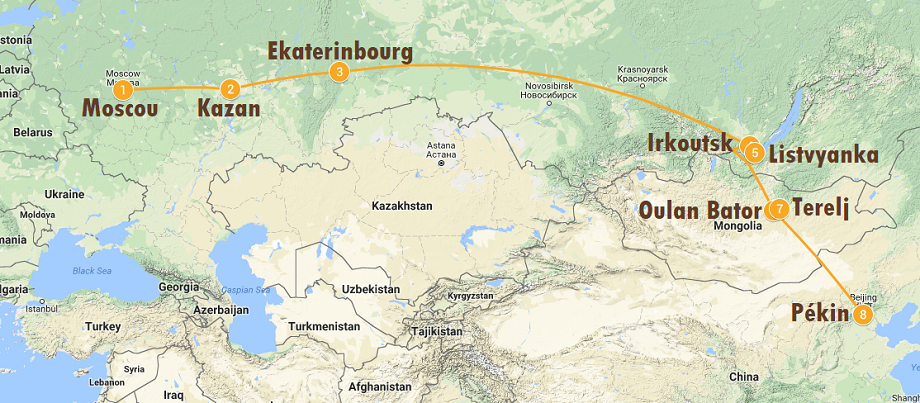 Carte circuit transsibérien Moscou-Pékin avec conférencier